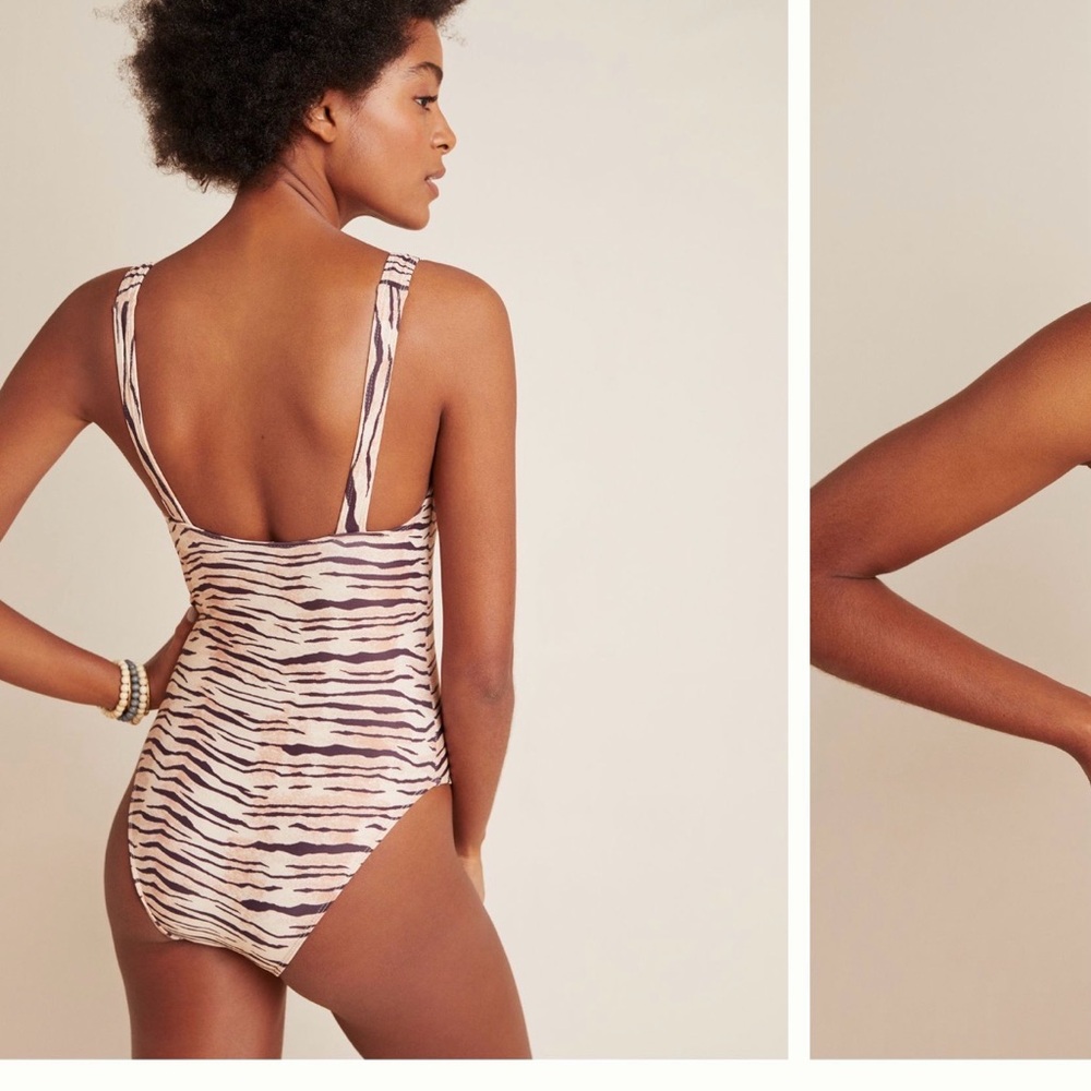 Faithfull the Brand Cream and Black Zebra One-Piece Swimsuit